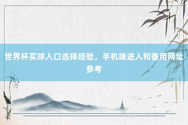 世界杯买球入口选择经验，手机端进入和备用网址参考